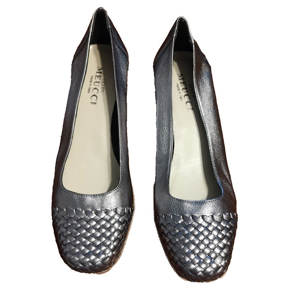 SESTO MEUCCI Wedge Shoes ESPADRILLE SILVER Size 9 NEW - Picture 1 of 4